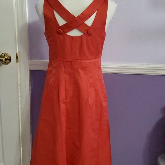 Merona Orange Brick Fitted Sleeveless Crossed Back Cocktail Event Mini Dress - Picture 7 of 13